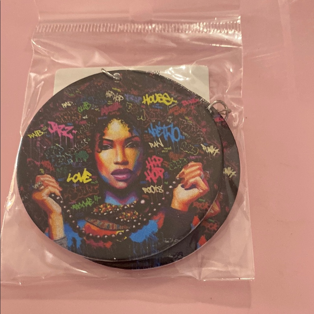 Artistic Afro Portrait Round Earrings in Multicolor